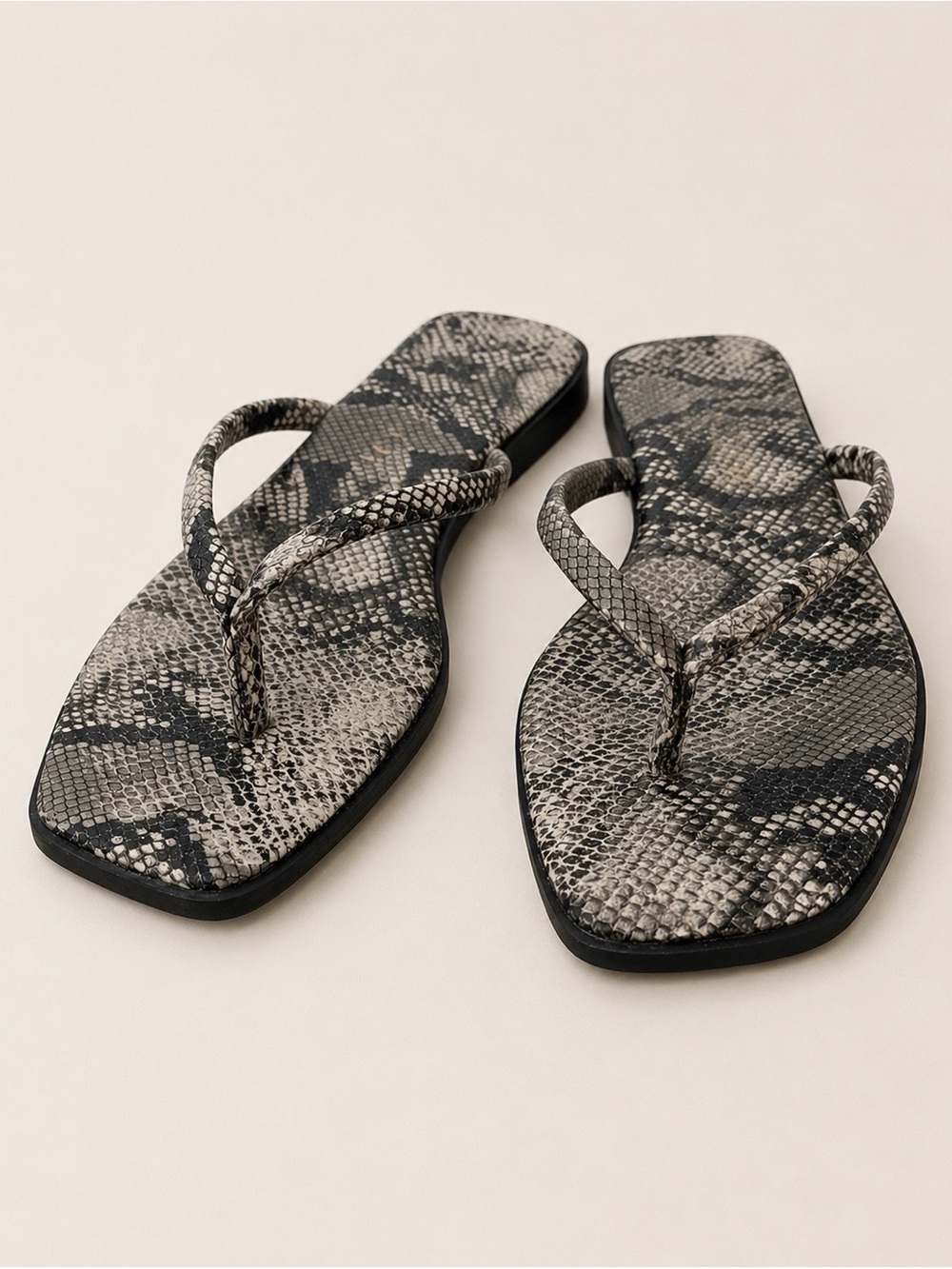 Womens Snake-Print Square-Toe Flip Flop Sandals - Black/Gray - Picture 2 of 6